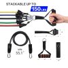 FITFIT Resistance Bands Set, 5 Stackable Tube Exercise Bands with 2 Handles, 1 Door Anchor, 2 Ankle Straps