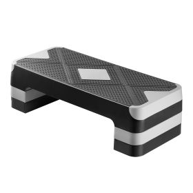 VEVOR Aerobic Exercise Step Platform, 28-Inch Workout Aerobic Stepper, Height Adjustable Fitness Training Step Deck Trainer with 4 Risers (Color: Gray)