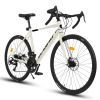 A28320RL 700C Road Bike, 16-Speed Outdoor Bike Disc Brakes, Light Weight Aluminum Frame, Racing Bike City Commuting Road Bicycle L Size for Men W